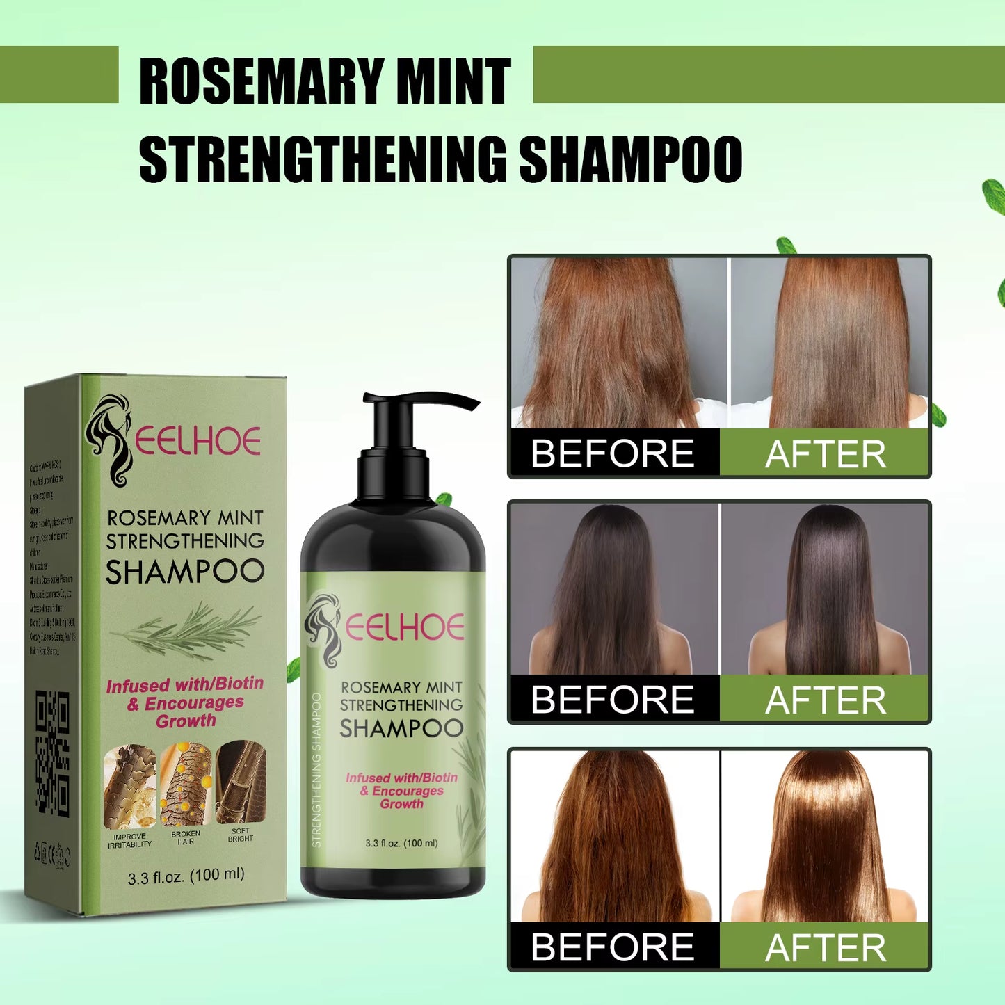 Rosemary Shampoo anti Frizz Smoothing Hair Nourishing Shampoo Oil Control Repair Damaged Hair Strengthening Shampoo 100Ml