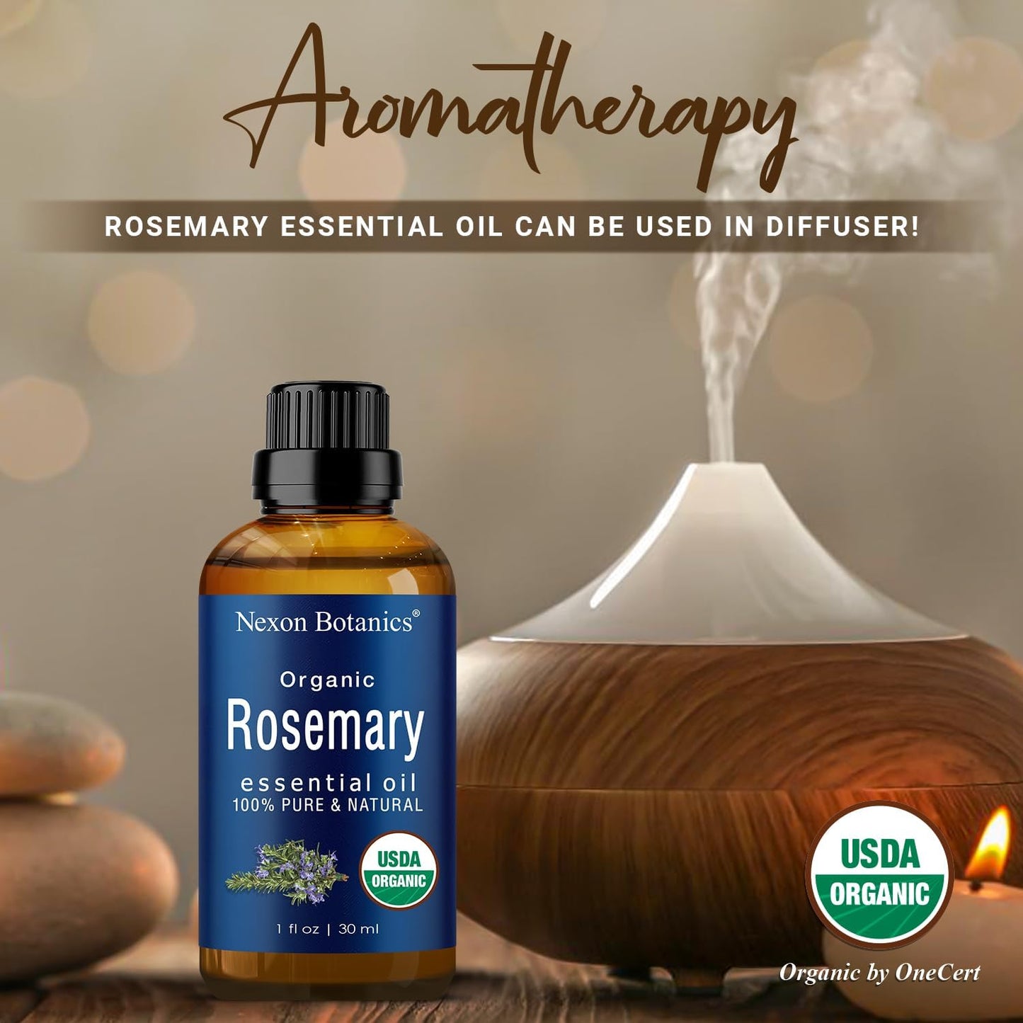 Organic Rosemary Essential Oil 30 Ml - Pure, Natural Oil for Aromatherapy, Skin, and Hair Growth - Aceite De Romero -