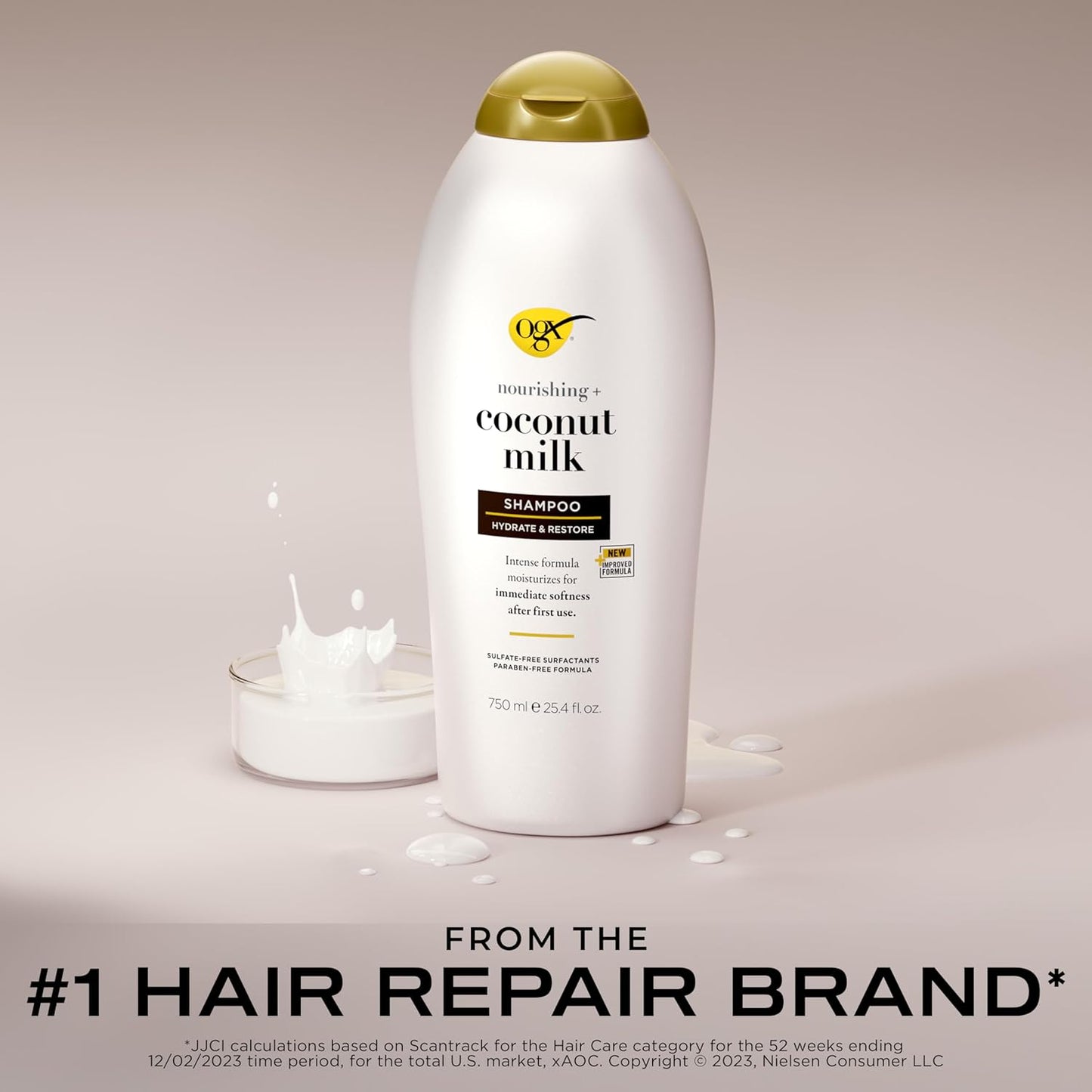 Nourishing + Coconut Milk Shampoo, Hydrating & Restoring Shampoo Moisturizes for Soft Hair after the First Use, Paraben-Free, Sulfate-Free Surfactants, 25.4 Fl. Oz