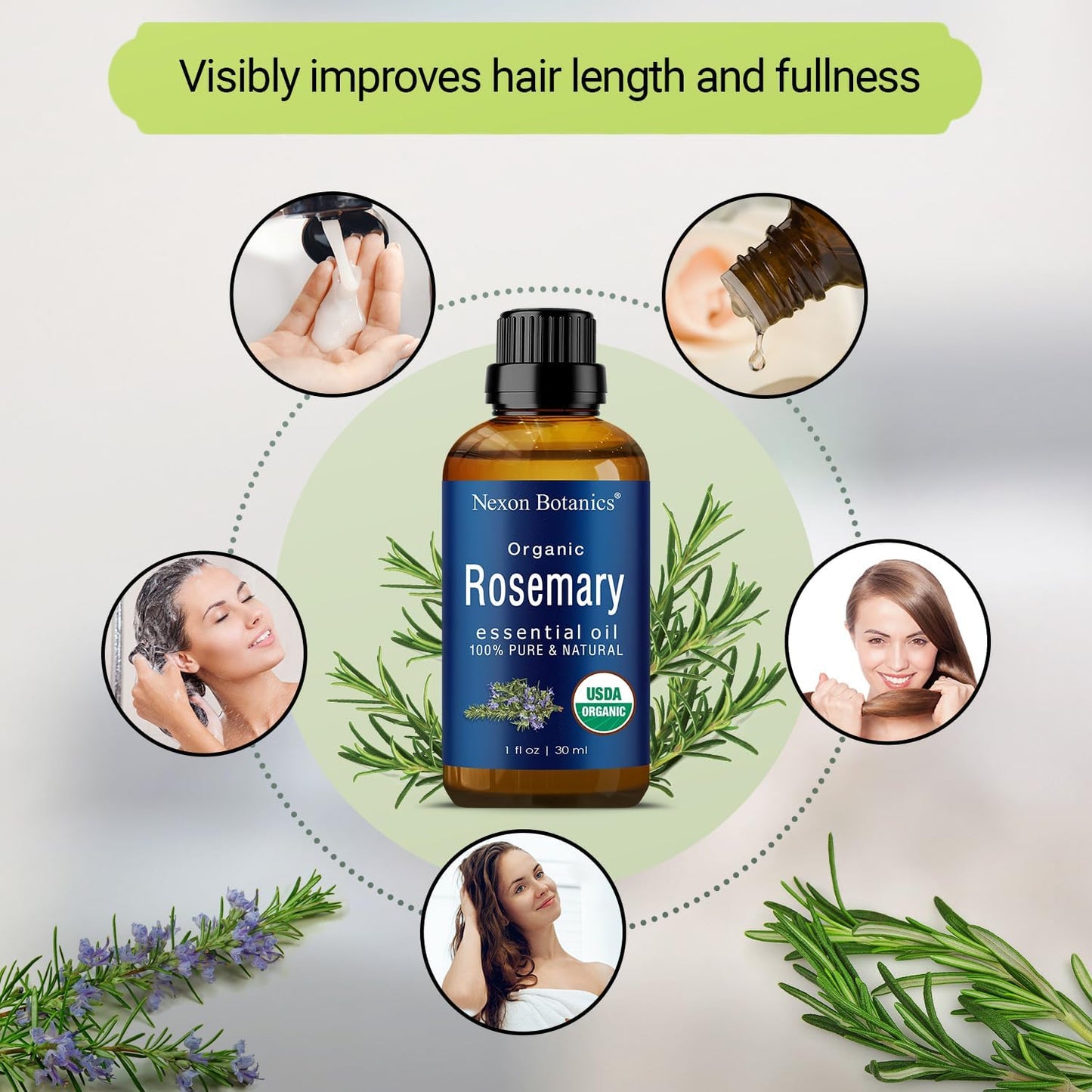 Organic Rosemary Essential Oil 30 Ml - Pure, Natural Oil for Aromatherapy, Skin, and Hair Growth - Aceite De Romero -