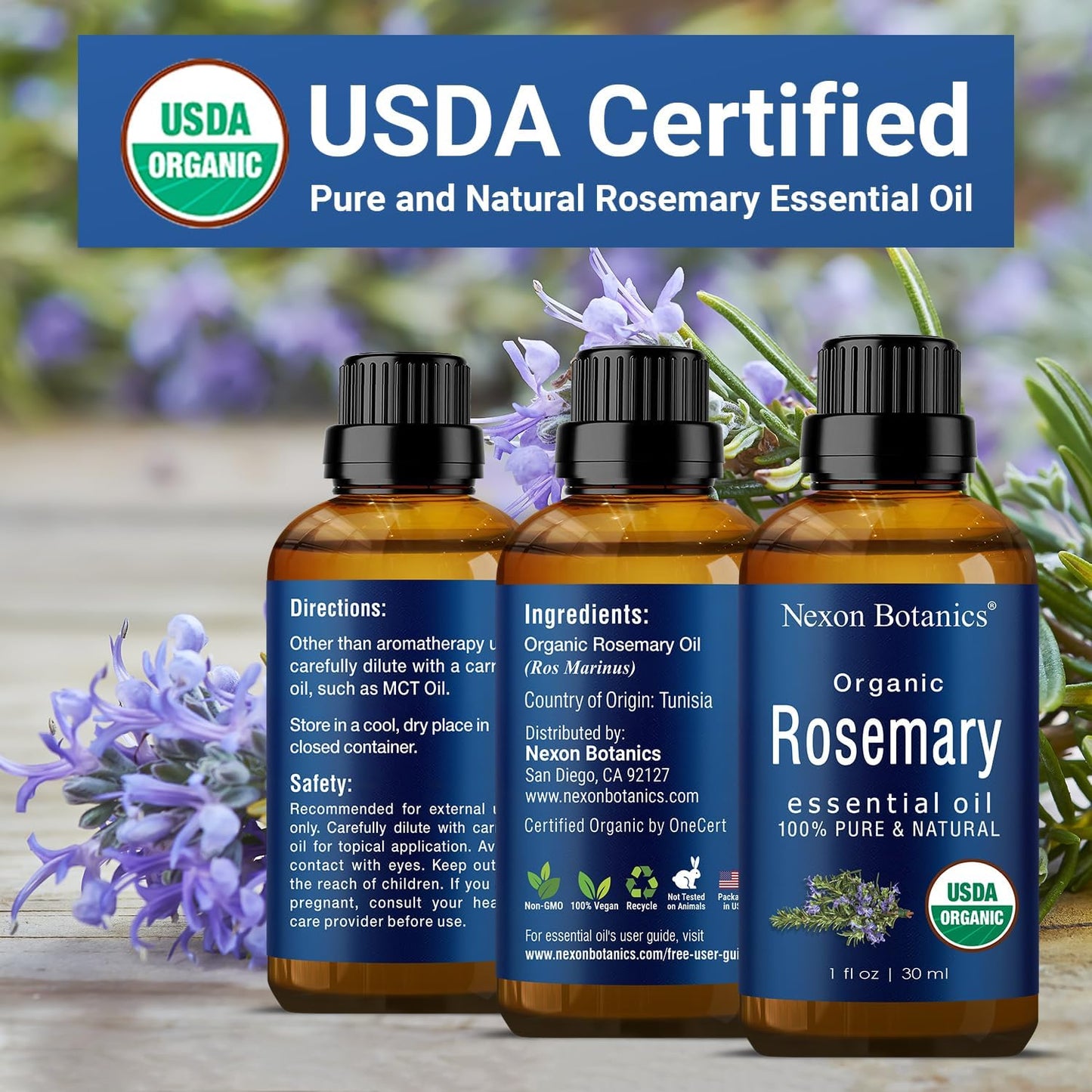 Organic Rosemary Essential Oil 30 Ml - Pure, Natural Oil for Aromatherapy, Skin, and Hair Growth - Aceite De Romero -