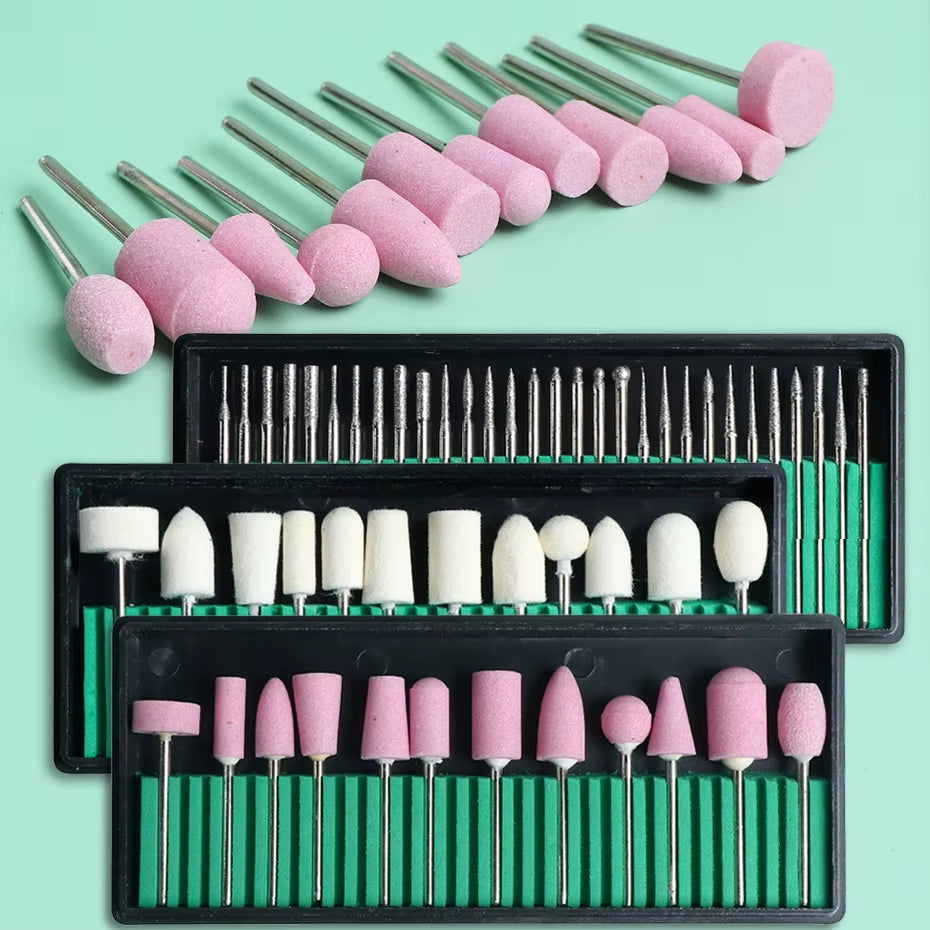 Nail Drill Bits Set Quartz Stone Diamond Wool Milling Cutter for Manicure Tools Grinding Sanding Sander Cuticle Pedicure File