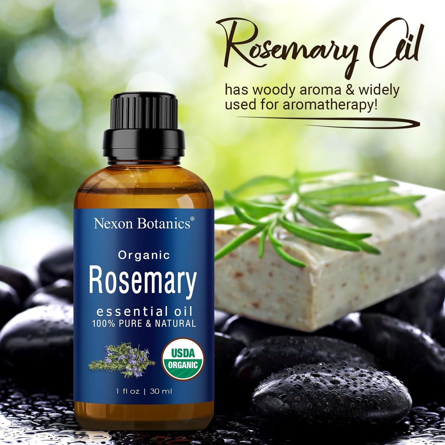 Organic Rosemary Essential Oil 30 Ml - Pure, Natural Oil for Aromatherapy, Skin, and Hair Growth - Aceite De Romero -