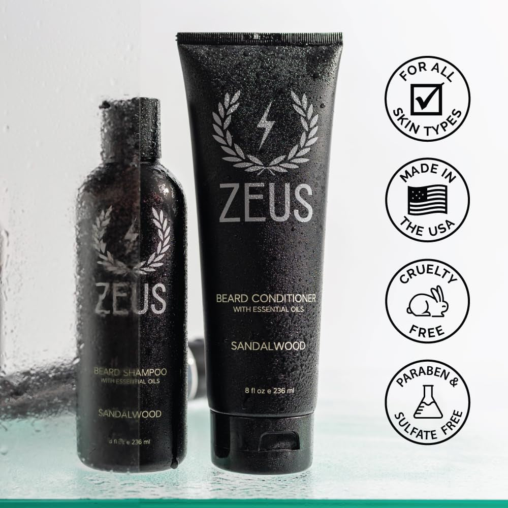 Beard Wash & Beard Conditioner Set with Green Tea for Men, Soften, Hydrates & Moisturizes - MADE in USA (Sandalwood)