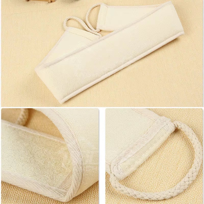 Natural Cotton Linen Long Strip Bath Towel Powerful Exfoliating Back Massage Rubbing Shower Brush Body Scrubber Cleaning Tool