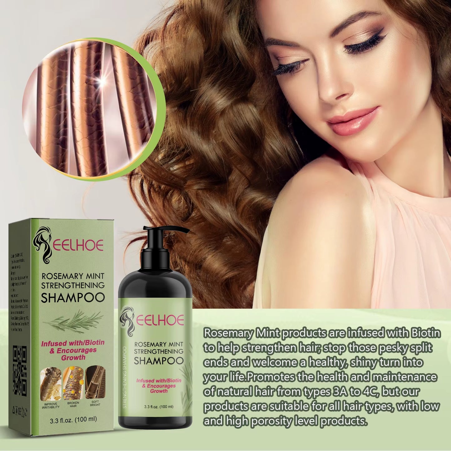 Rosemary Shampoo anti Frizz Smoothing Hair Nourishing Shampoo Oil Control Repair Damaged Hair Strengthening Shampoo 100Ml