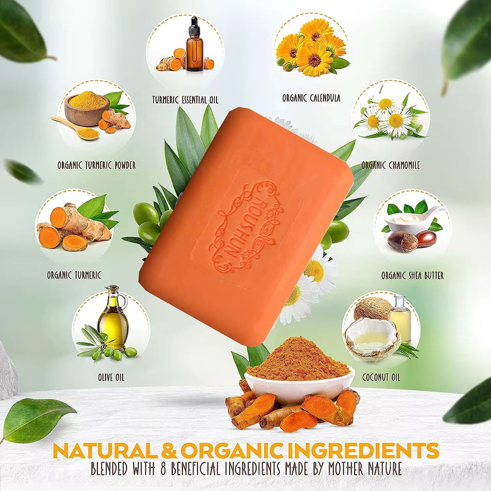 2Pcs Turmeric Soap Face Cleansing anti Acne Whitening Skin Lightening Face Remove Pimples Dark Spots Lightening Handmade Soap