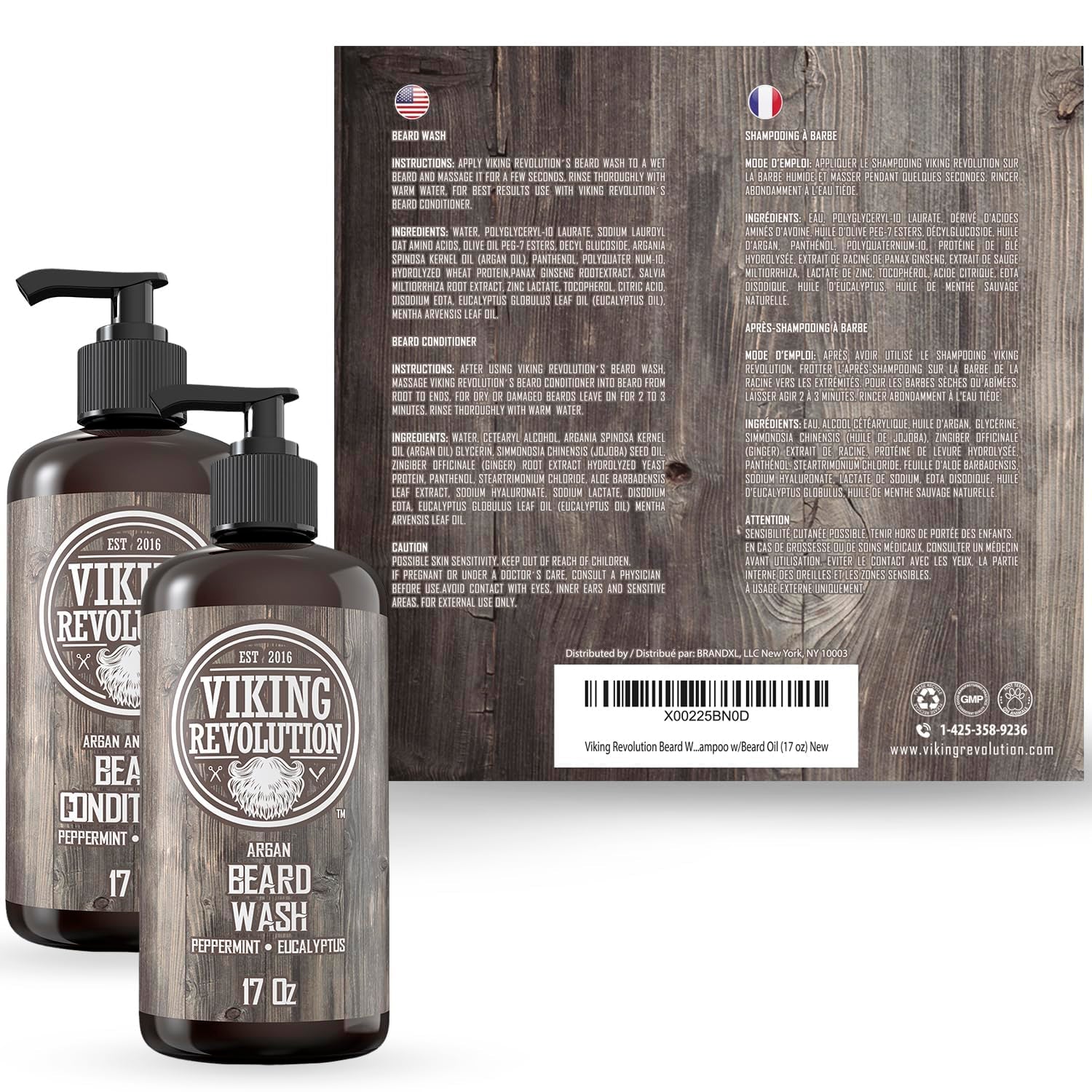 Beard Wash & Conditioner Set W/Argan & Jojoba Oils – Softens, Smooths & Strengthens Beard Growth - Natural Peppermint and Eucalyptus Scent - Shampoo (17 Oz)