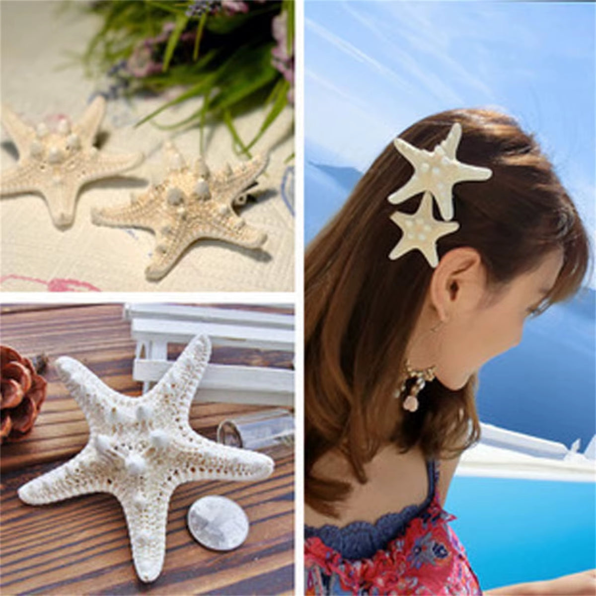 2Pcsbeach Style Handmade Natural Starfish Hairpin Duckbill Clip