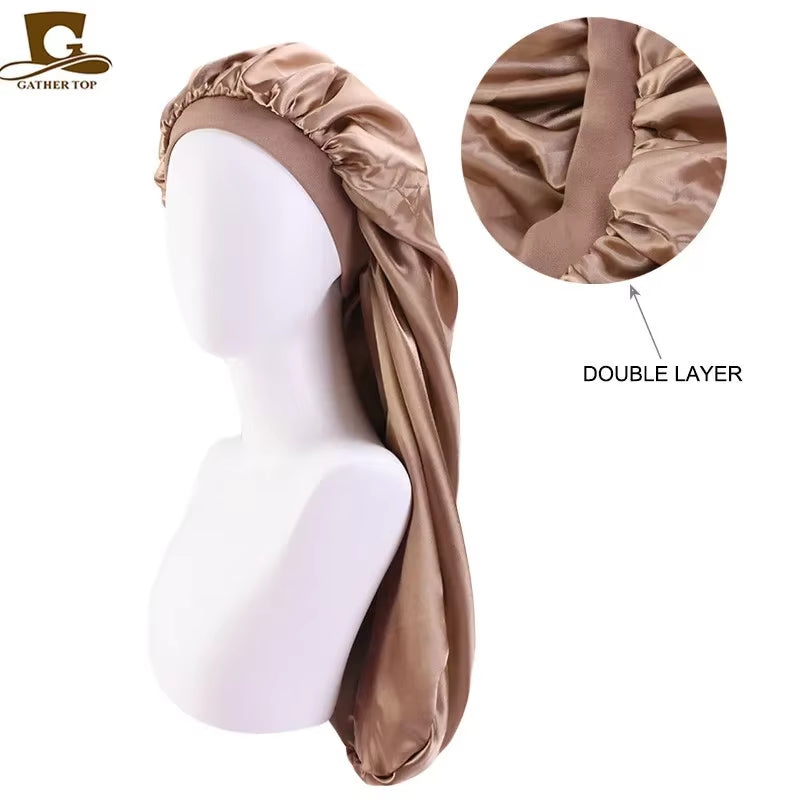 Long Satin Bonnet Sleep Cap Long Hair Care Bonnet Night Sleep Cap for Women Braids Curly Hair Natural Hair Adjustable Sleep Cap