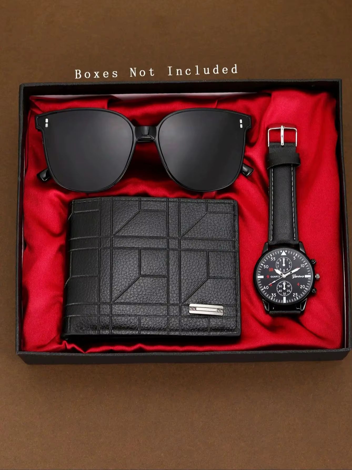 3Pcs Men'S New Fashion Versatile Watch - Quartz Movement, Sunglasses, Wallet Perfect Business and Leisure Party Gift