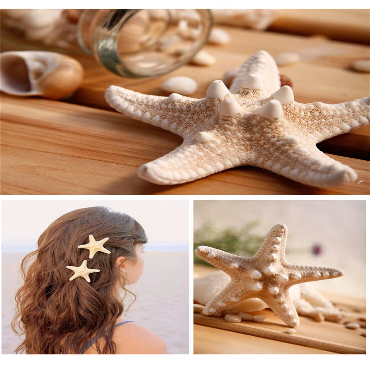 2Pcsbeach Style Handmade Natural Starfish Hairpin Duckbill Clip