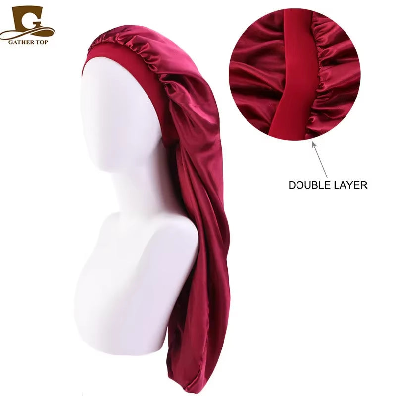 Long Satin Bonnet Sleep Cap Long Hair Care Bonnet Night Sleep Cap for Women Braids Curly Hair Natural Hair Adjustable Sleep Cap