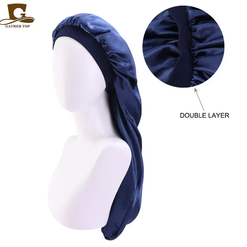 Long Satin Bonnet Sleep Cap Long Hair Care Bonnet Night Sleep Cap for Women Braids Curly Hair Natural Hair Adjustable Sleep Cap