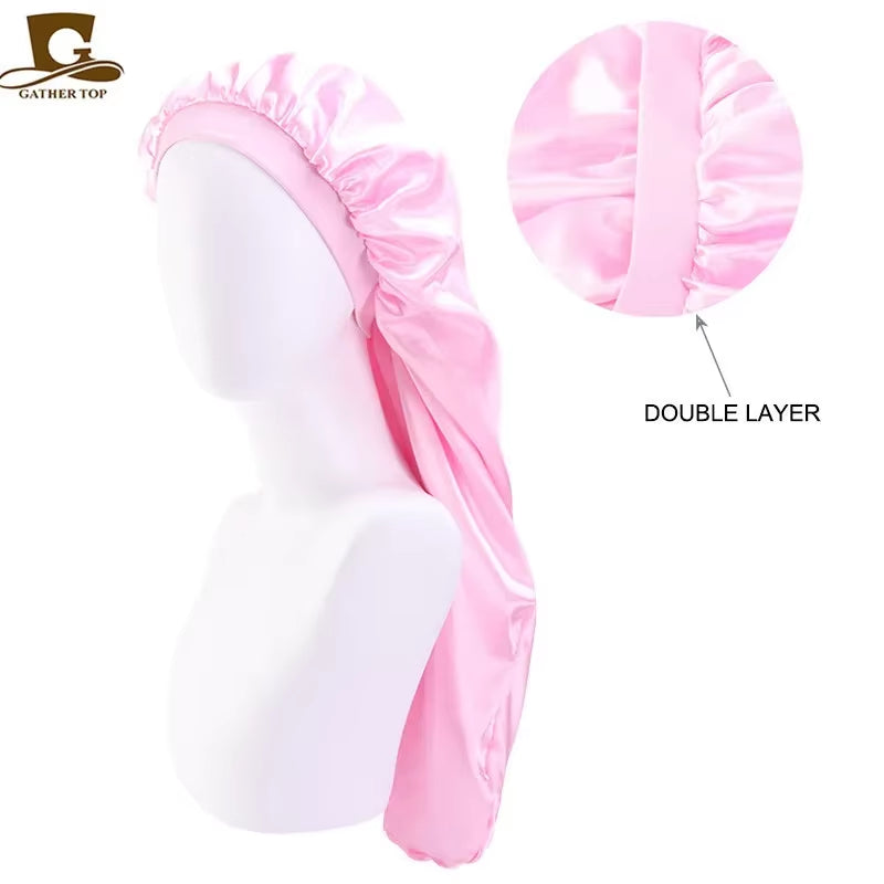 Long Satin Bonnet Sleep Cap Long Hair Care Bonnet Night Sleep Cap for Women Braids Curly Hair Natural Hair Adjustable Sleep Cap