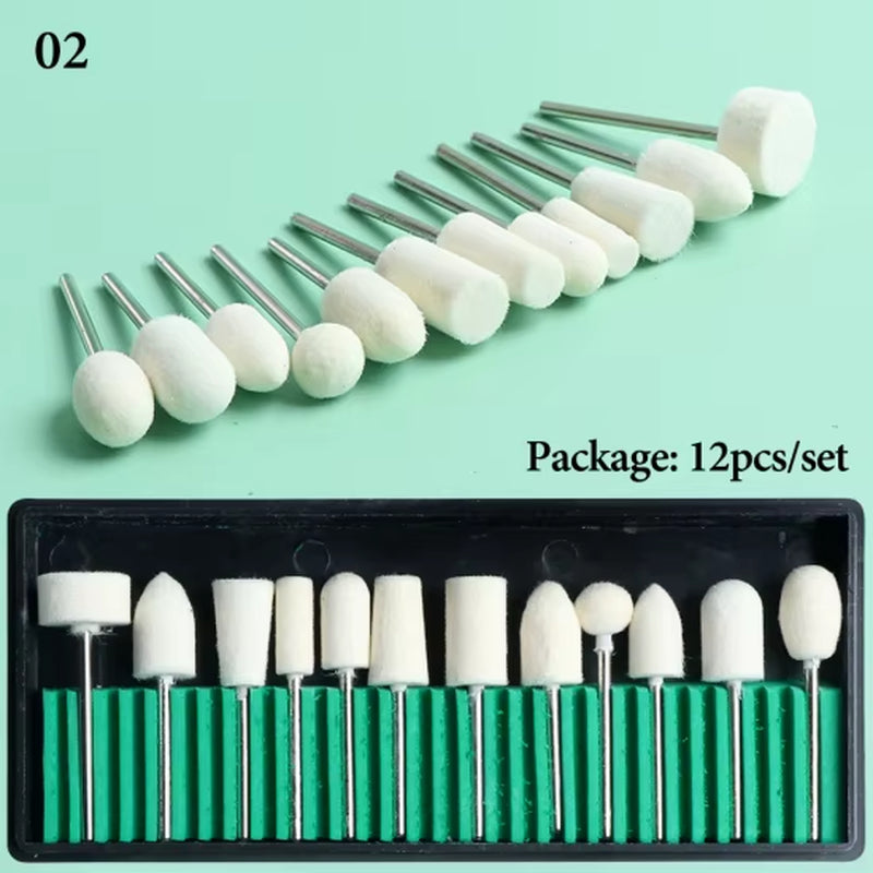 Nail Drill Bits Set Quartz Stone Diamond Wool Milling Cutter for Manicure Tools Grinding Sanding Sander Cuticle Pedicure File