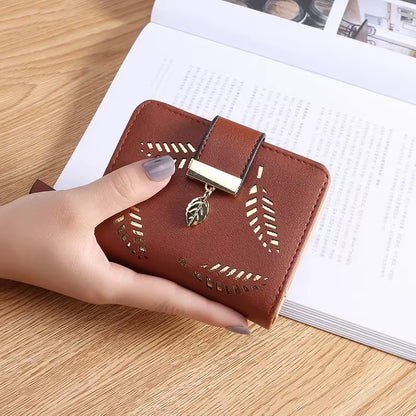 Women Wallet PU Leather Purse Female Long Wallet Gold Hollow Leaves Pouch Handbag for Women Coin Purse Card Holders Clutch