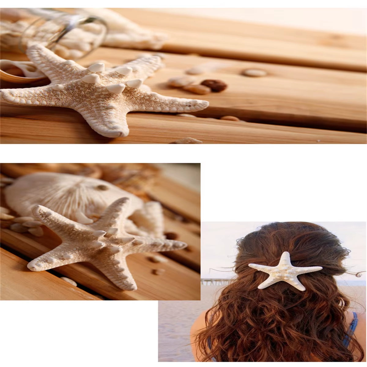 2Pcsbeach Style Handmade Natural Starfish Hairpin Duckbill Clip