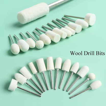 Nail Drill Bits Set Quartz Stone Diamond Wool Milling Cutter for Manicure Tools Grinding Sanding Sander Cuticle Pedicure File