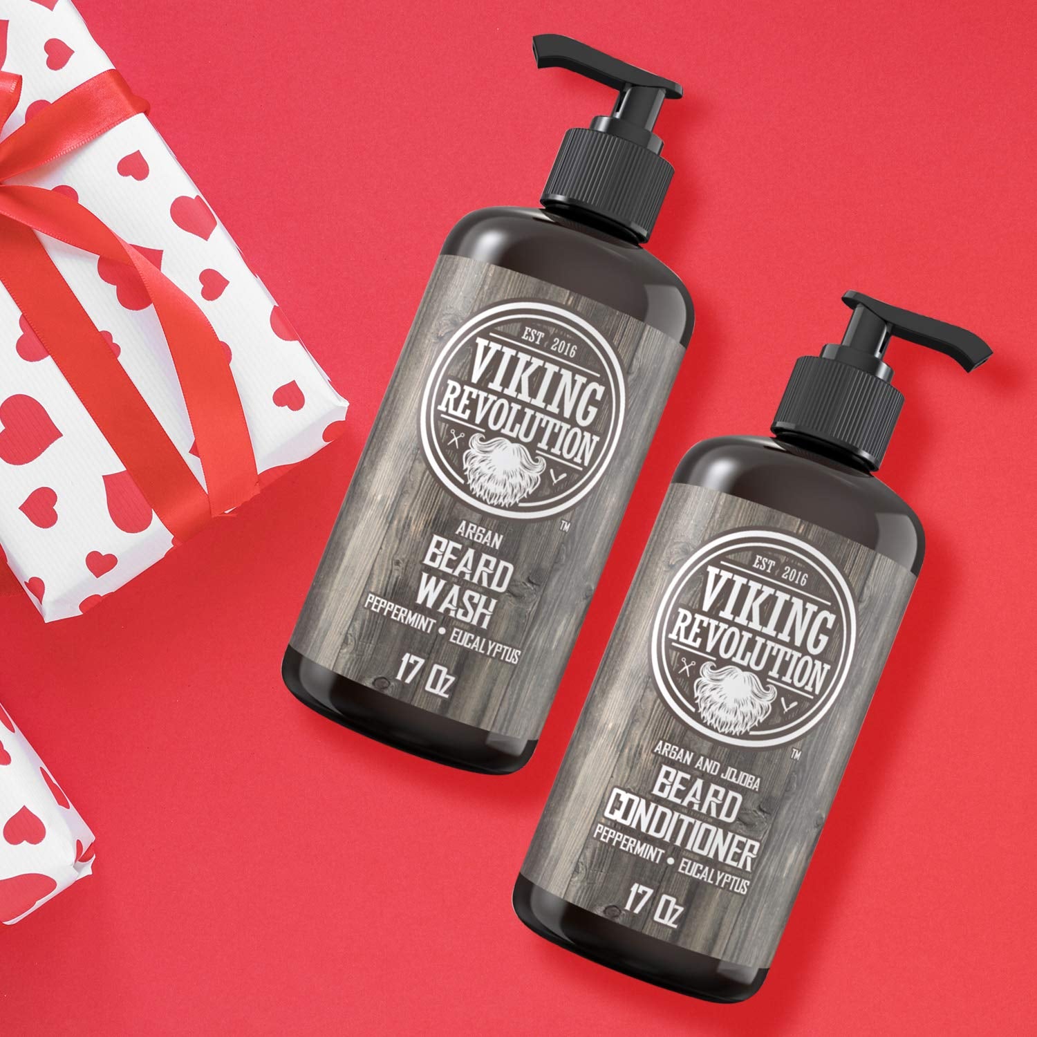 Beard Wash & Conditioner Set W/Argan & Jojoba Oils – Softens, Smooths & Strengthens Beard Growth - Natural Peppermint and Eucalyptus Scent - Shampoo (17 Oz)