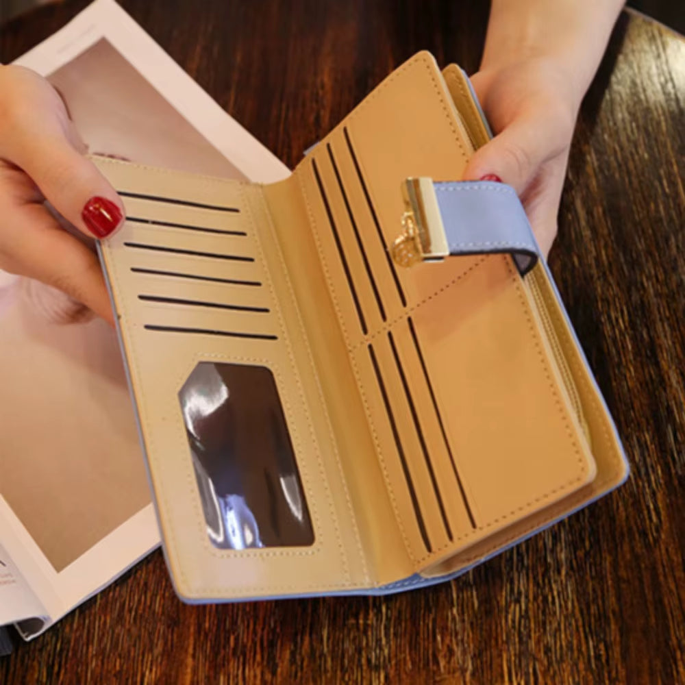Women Wallet PU Leather Purse Female Long Wallet Gold Hollow Leaves Pouch Handbag for Women Coin Purse Card Holders Clutch