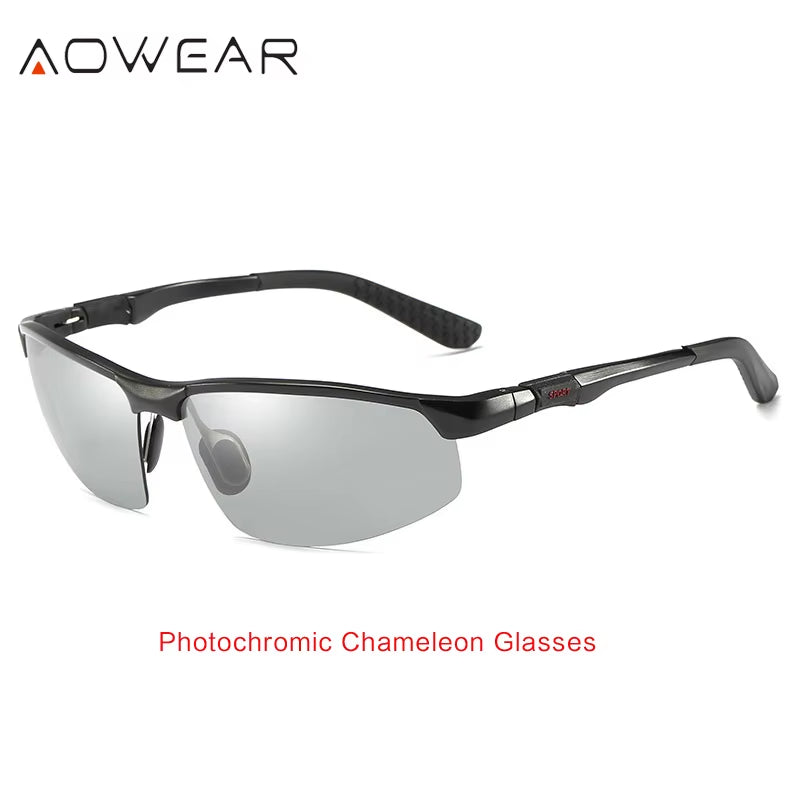 Photochromic Sunglasses Men Polarized Day Night Driving Glasses High Quality Aluminium Rimless Chameleon Eyewear Gafas