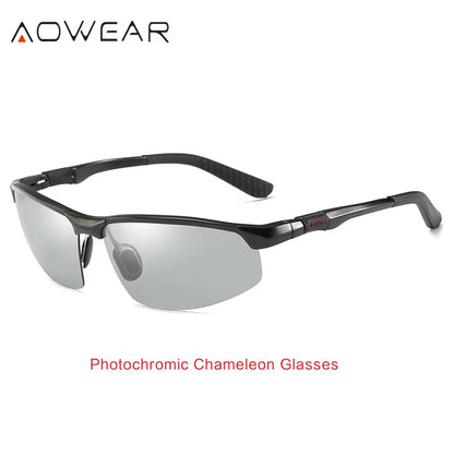Photochromic Sunglasses Men Polarized Day Night Driving Glasses High Quality Aluminium Rimless Chameleon Eyewear Gafas