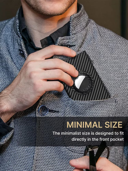 Men'S Card Bag with Air Tag Positioning Slot RFID anti Theft Brush Ultra Thin Metal Wallet Credit Card Clip