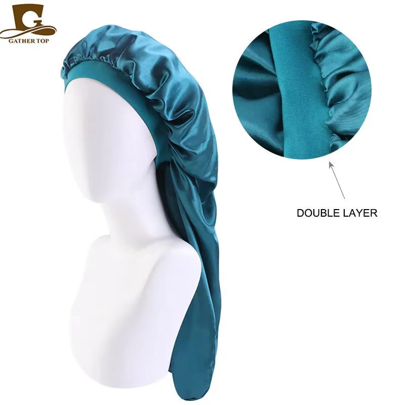 Long Satin Bonnet Sleep Cap Long Hair Care Bonnet Night Sleep Cap for Women Braids Curly Hair Natural Hair Adjustable Sleep Cap