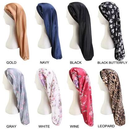 Long Satin Bonnet Sleep Cap Long Hair Care Bonnet Night Sleep Cap for Women Braids Curly Hair Natural Hair Adjustable Sleep Cap