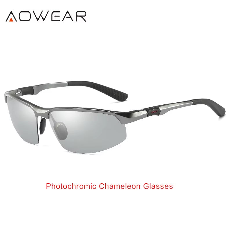 Photochromic Sunglasses Men Polarized Day Night Driving Glasses High Quality Aluminium Rimless Chameleon Eyewear Gafas