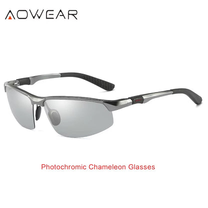 Photochromic Sunglasses Men Polarized Day Night Driving Glasses High Quality Aluminium Rimless Chameleon Eyewear Gafas