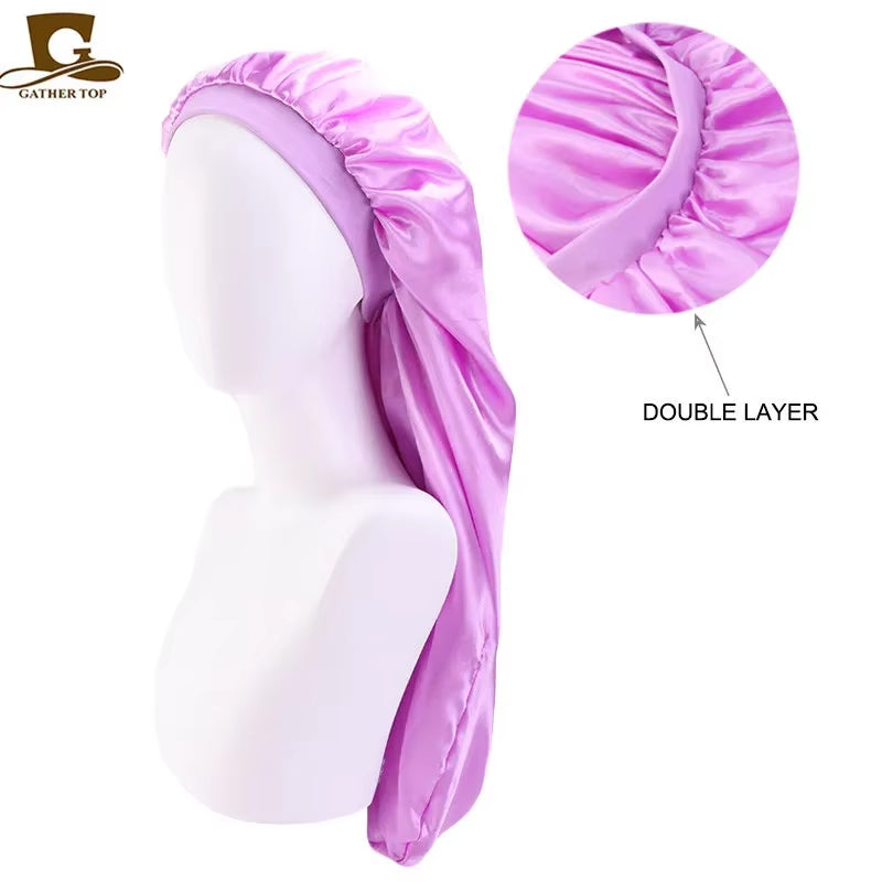 Long Satin Bonnet Sleep Cap Long Hair Care Bonnet Night Sleep Cap for Women Braids Curly Hair Natural Hair Adjustable Sleep Cap