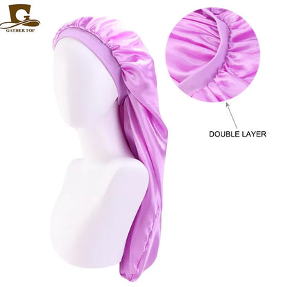 Long Satin Bonnet Sleep Cap Long Hair Care Bonnet Night Sleep Cap for Women Braids Curly Hair Natural Hair Adjustable Sleep Cap