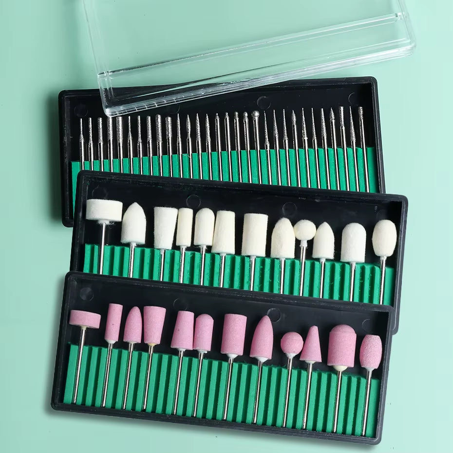 Nail Drill Bits Set Quartz Stone Diamond Wool Milling Cutter for Manicure Tools Grinding Sanding Sander Cuticle Pedicure File