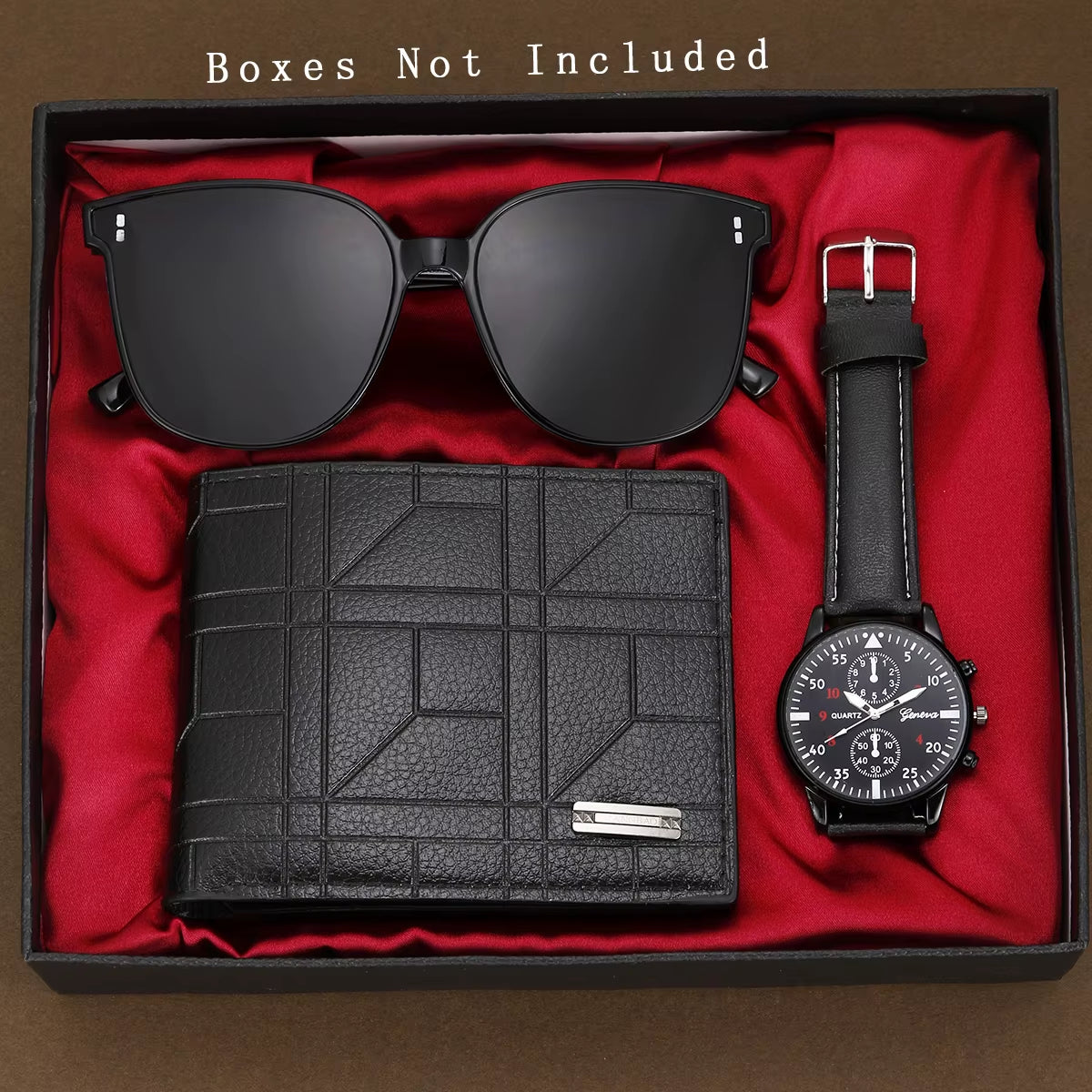 3Pcs Men'S New Fashion Versatile Watch - Quartz Movement, Sunglasses, Wallet Perfect Business and Leisure Party Gift
