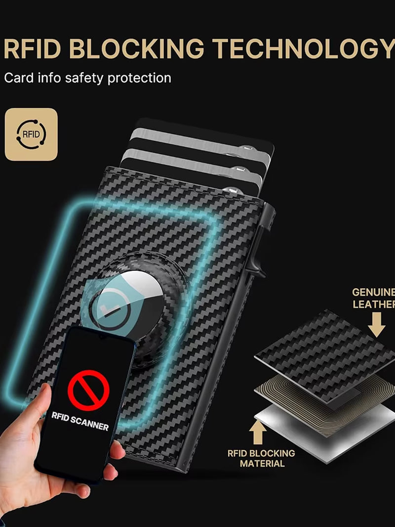 Men'S Card Bag with Air Tag Positioning Slot RFID anti Theft Brush Ultra Thin Metal Wallet Credit Card Clip