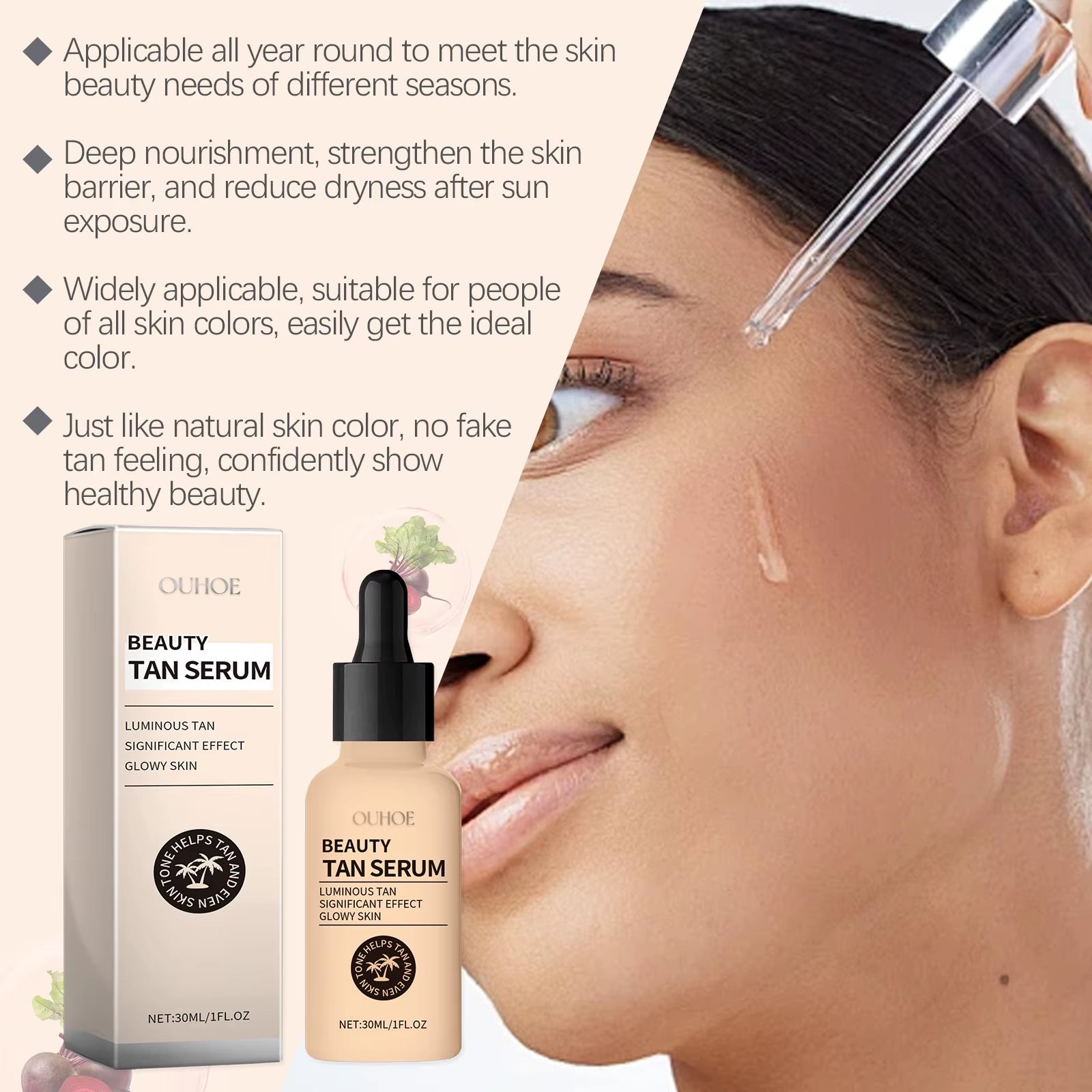 Facial Tanning Serum Liquid Dark Bronzer Blackening Moisturizing Repair Last Summer Beach Outdoor Sunbathing Body Tanner Product