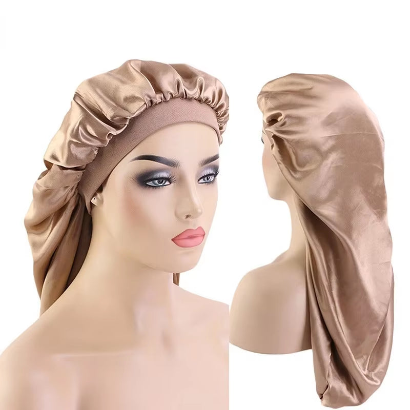 Long Satin Bonnet Sleep Cap Long Hair Care Bonnet Night Sleep Cap for Women Braids Curly Hair Natural Hair Adjustable Sleep Cap