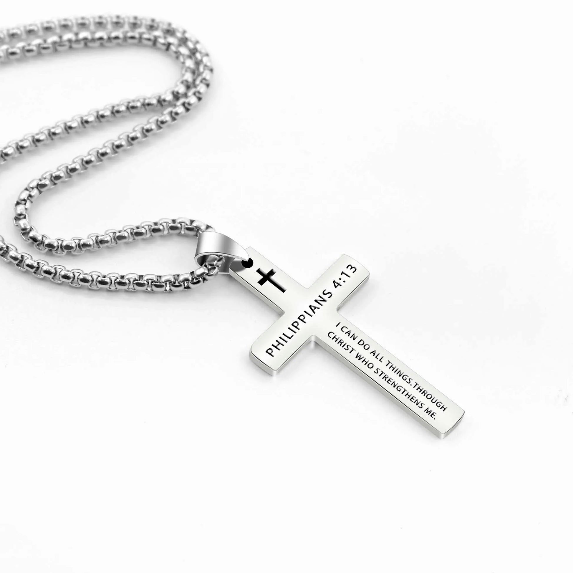 1PC 304L Stainless Steel Bible Verse Necklace for Men Jesus Cross Necklace Men Spiritual Jewelry
