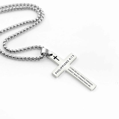 1PC 304L Stainless Steel Bible Verse Necklace for Men Jesus Cross Necklace Men Spiritual Jewelry
