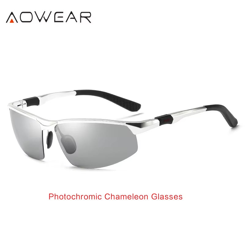 Photochromic Sunglasses Men Polarized Day Night Driving Glasses High Quality Aluminium Rimless Chameleon Eyewear Gafas
