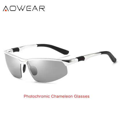 Photochromic Sunglasses Men Polarized Day Night Driving Glasses High Quality Aluminium Rimless Chameleon Eyewear Gafas