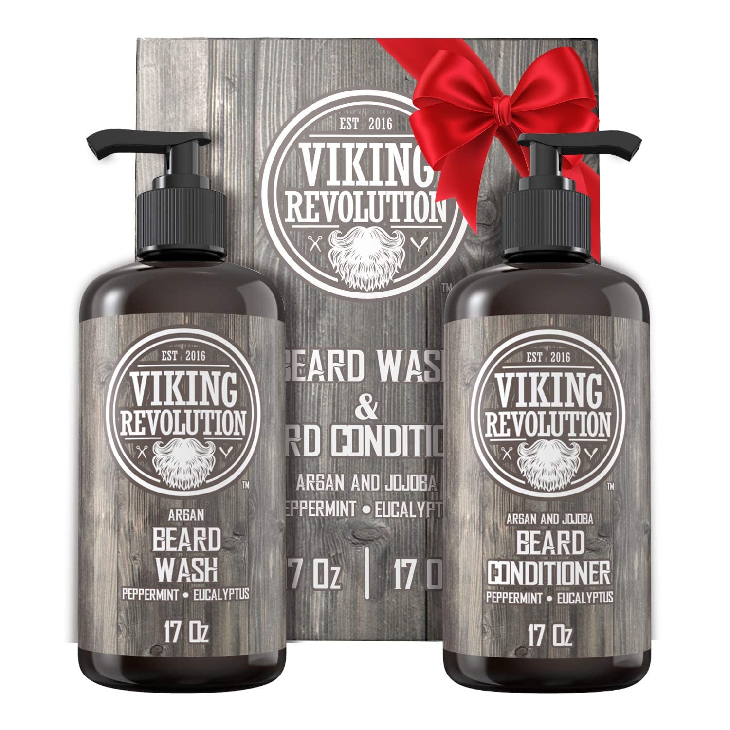 Beard Wash & Conditioner Set W/Argan & Jojoba Oils – Softens, Smooths & Strengthens Beard Growth - Natural Peppermint and Eucalyptus Scent - Shampoo (17 Oz)