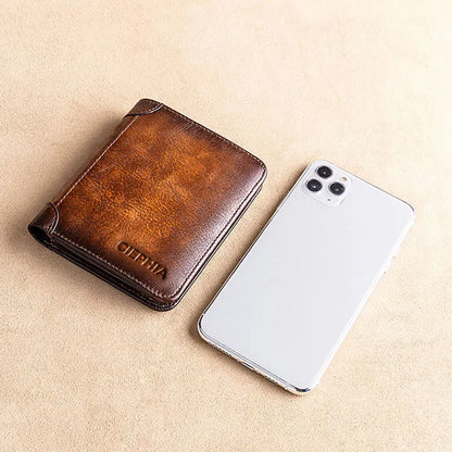 Vintage Genuine Leather RFID Wallet – Slim, Multi-Function ID and Card Holder