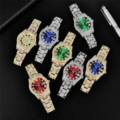 Luxury Iced-Out Quartz Watches – Unisex Design with Cubic Zircon Details