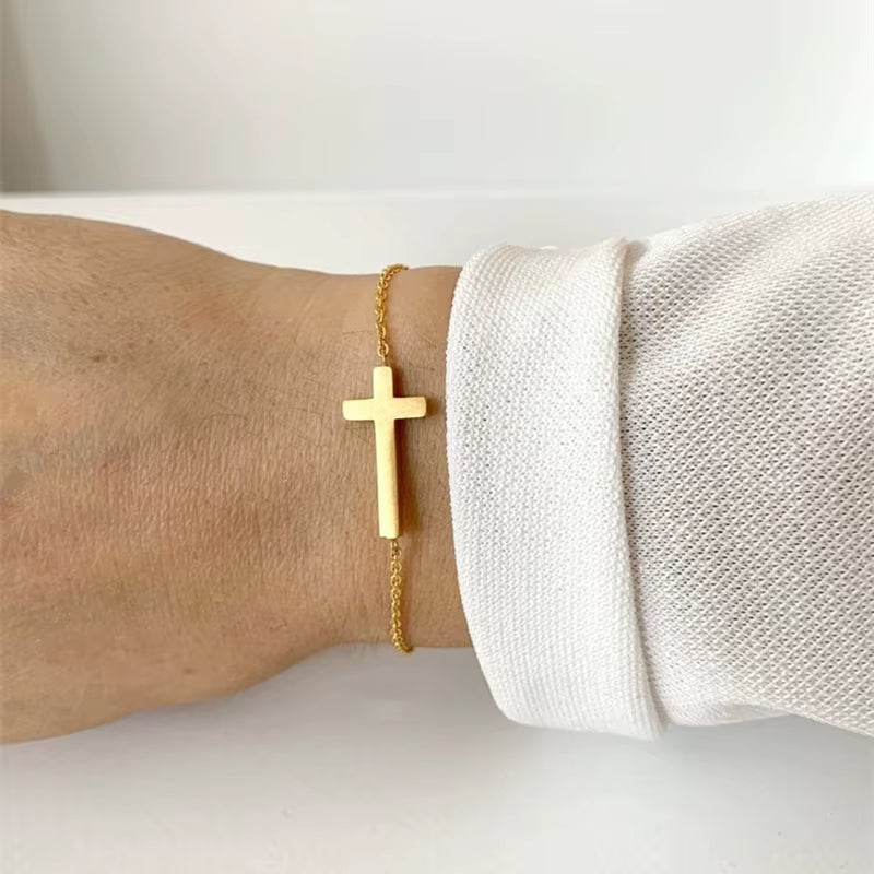 Jesus Cross Charm Bracelets for Women Men Jewelry Stainless Steel Chain Pulseras Christian Crucifix Bileklik Bracelet Homme