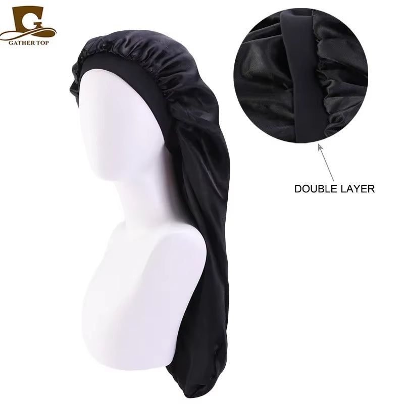 Long Satin Bonnet Sleep Cap Long Hair Care Bonnet Night Sleep Cap for Women Braids Curly Hair Natural Hair Adjustable Sleep Cap