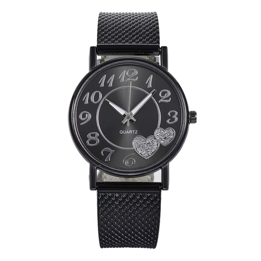Fashion Women Watches Men Gold Watch Silver Heart Dial Silicone Mesh Belt Wristwatch Reloj Mujer Montre Femme Women'S Watch 2024
