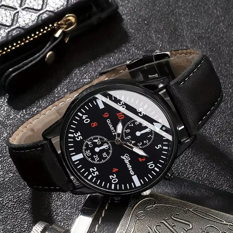 3Pcs Men'S New Fashion Versatile Watch - Quartz Movement, Sunglasses, Wallet Perfect Business and Leisure Party Gift